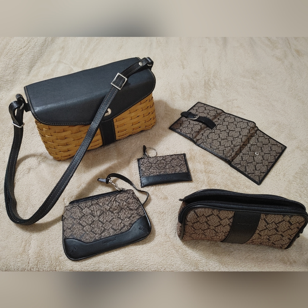 Longaburger Purse with wallet Wristlet makeup bag and a small coin bag.. FIRM